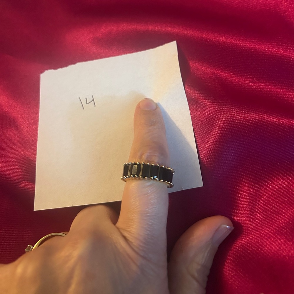 18 K Gold Layered Band Ring with Black Crystals. Size 7